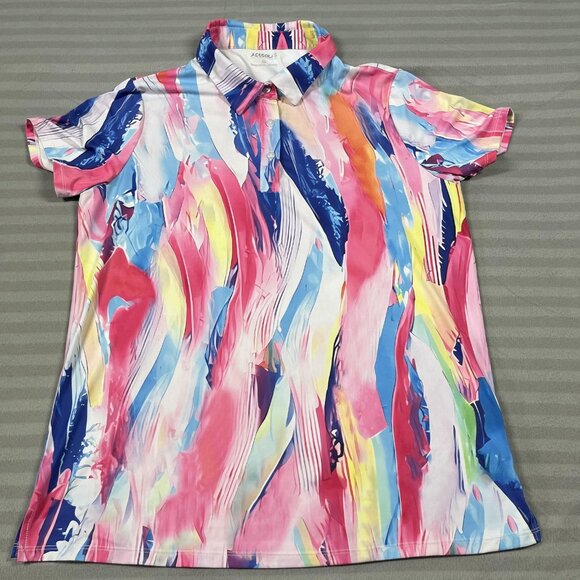 Acegolfs Polo Shirt Womens XL Multicolor Abstract Golf Stretch Short Sleeve - Picture 1 of 9